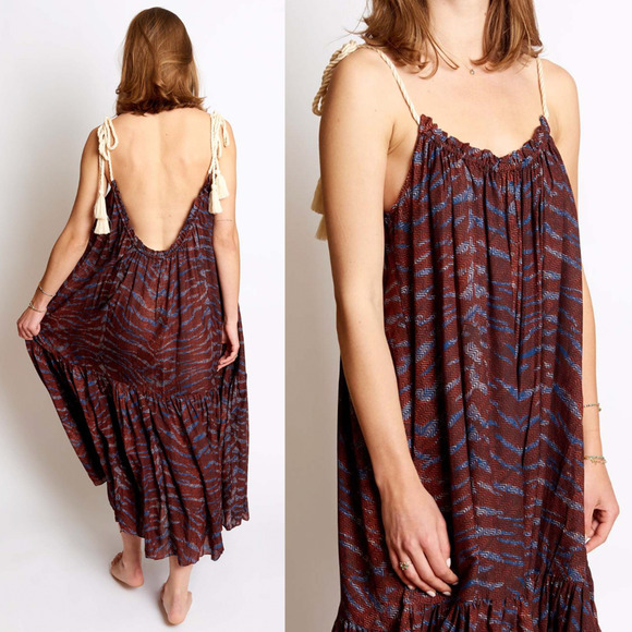 NEW! Ulla Johnson 8 Cari Tiger Print Maxi Coverup Dress Backless Cotton Burgundy - Picture 1 of 7